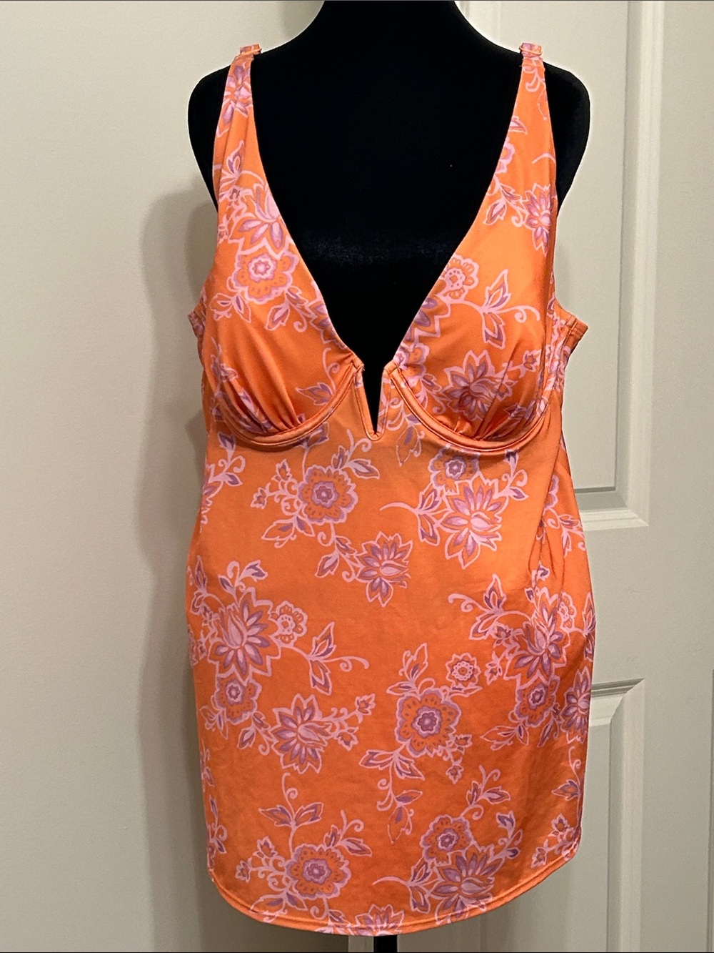Women’s Orange Floral Underwire Two Piece Bathing Suit